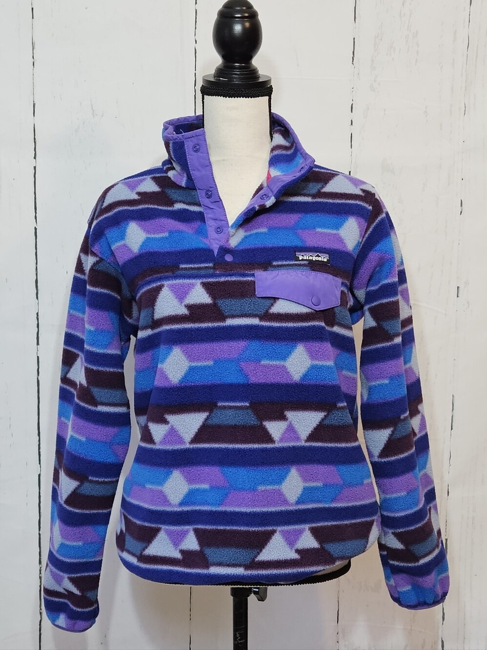 Patagonia Blue and Purple Geometric Synchilla Snap-T Pullover